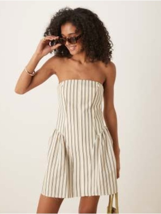 ASOS Dresses & Skirts - ASOS DESIGN bandeau structured bonded mini dress in natural stripe